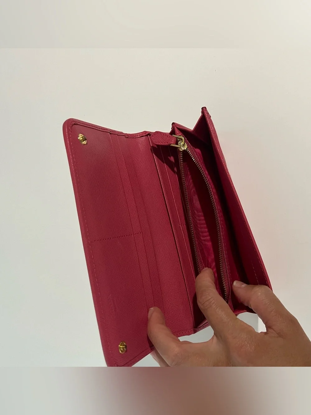 Prada Pink Saffiano Quilted Leather Continental Wallet Gold Hardware